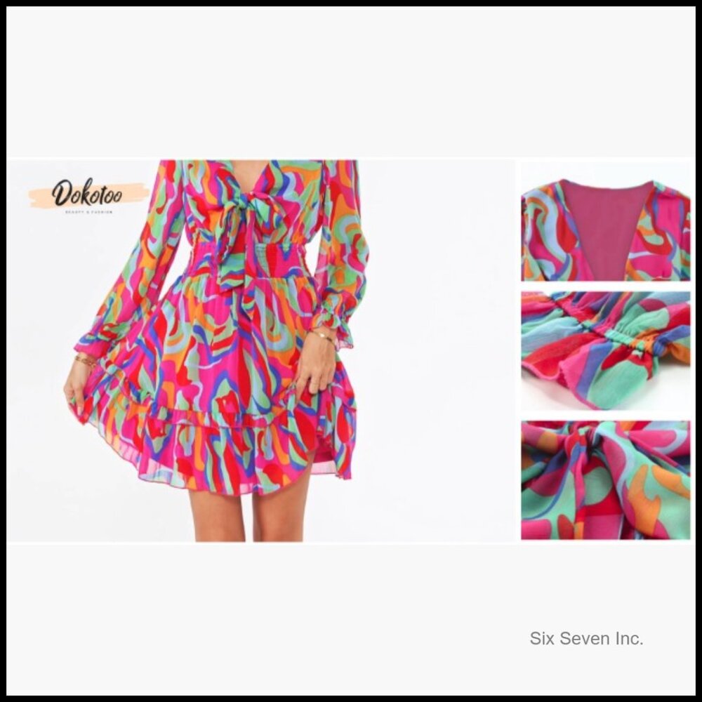 Polyester Elastane Mini Dress with Deep V Neck an… - image 7